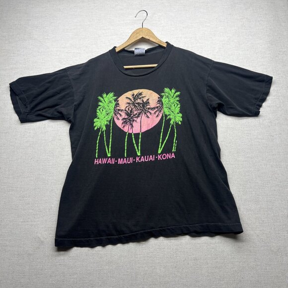 VTG 1989 Hawaii Maui Kauai Kona Womens TShirt XL Poly Tees Single Stitch FLAWS - Picture 1 of 14
